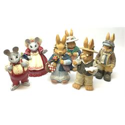Set of four large Regency Fine Arts 'Busy Bunnies' models, tallest H31cm together with a pair of Hobby Ceramics Studio Rabbits (6)