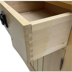 Solid beech sideboard, fitted with two drawers and two cupboards