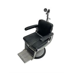 Belmont - mid 20th century barber's chair, upholstered in black leather finish fabric with chrome frame, hydraulic and swivel action 