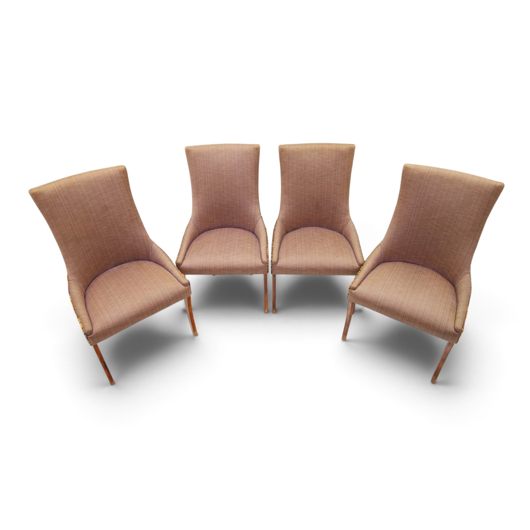 Barker & Stonehouse - set of four upholstered dining chairs, brown upholstery and multi-coloured geometric design, raised on tapering legs