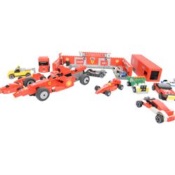 Lego Racers set Ferrari F1 Pit no. 8155, further racing related Lego pieces, all partially built, unboxed with instructions
