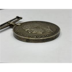 WW1 group of three medals comprising 1914-15 Star awarded to L-Cpl. W.J. Horspool R.War.R., British War Medal and Victory Medal awarded to A. Cpl. W.J. Horspool R.War.R.; WW1 British War Medal awarded to 3-8755 W.O.Cl.2. S. Paterson North'd Fus.; and hallmarked silver and enamel Northumberland Football Association Junior Cup Runners Up fob 1921-22 on silver chain (5)