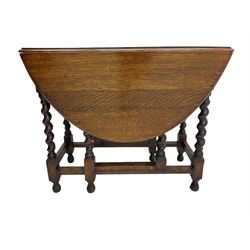 20th century oak drop-leaf dining table on spiral turned supports 