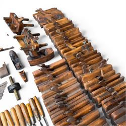 Collection of planes and woodworking tools including wood planes, chisels, hammers etc along with three books (Antique Woodworking Tools, Timber Preservation and Woodworkers Pocket Book)