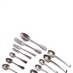 Collection of Victorian and later silver flatware, all hallmarked and four silver wirework napkin rings 