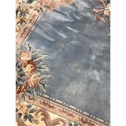  Large Chinese washed woollen blue ground rug, central medallion and overall floral design, 366cm x 280cm mao1407  