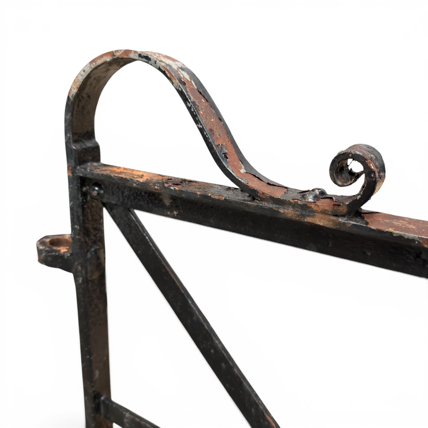 Georgian wrought iron single strapwork gate of small proportions, with scroll design and hinged latch