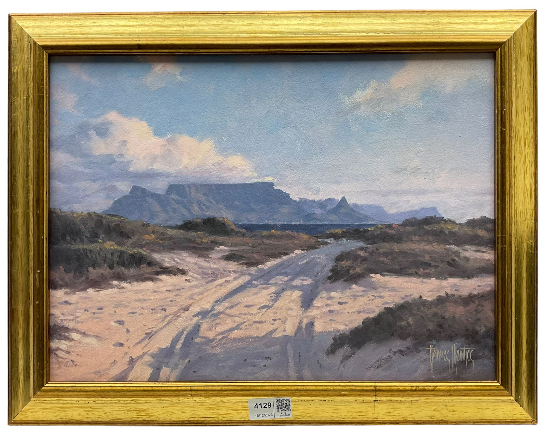 Hannes Meintjes (South African 1944-): Road towards the Mountains,  oil on canvas mounted on board signed 29cm x 49xm 