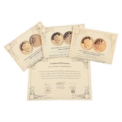 Queen Elizabeth II Gibraltar 2019 'Remembrance 100' gold proof three coin sovereign set, full to quarter sovereign, issued by The London Mint Office, cased with certificates