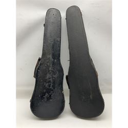 German trade violin c1900 stamped PAGANINI with 35.5cm two-piece maple back and ribs and spruce top L58.5cm overall; in carrying case; and another German trade violin for spares or repair; in carrying case (2)