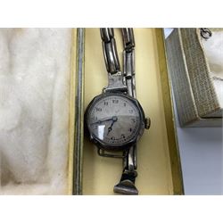 Victorian and later 9ct gold jewellery including glazed photo pendant, three gold cased wristwatches, signet ring and a cameo brooch, all hallmarked and silver jewellery including fobs, wristwatch, brooches and rings etc 