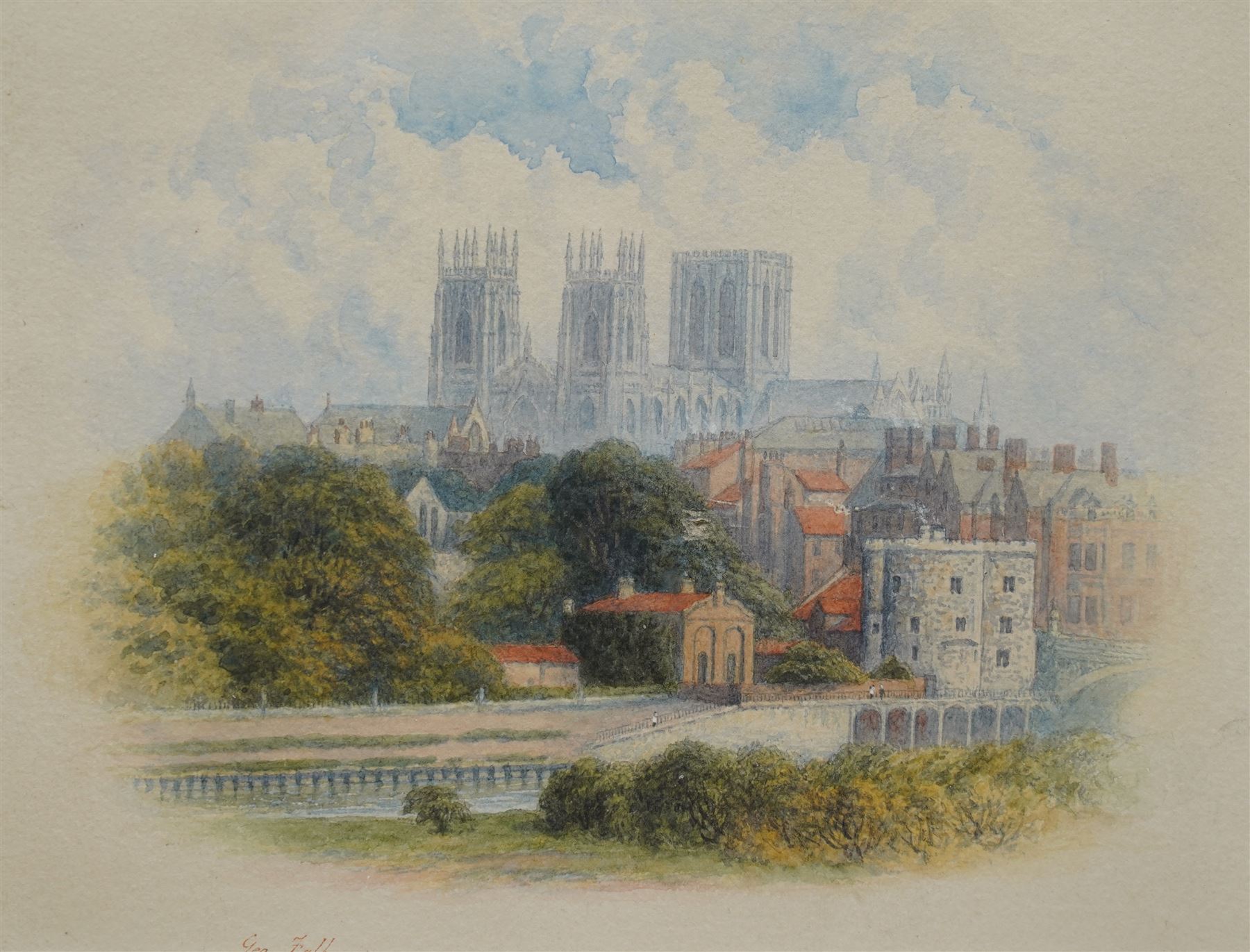 George Fall (British 1848-1925): View of the York Minster and Ouse, watercolour signed 18cm x 23cm