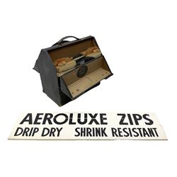 Vintage advert sign for 'Aeroluxe Zips Drip Dry Shrink Resistant', L73.5cm, together with a cased collection of records