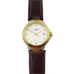  Longines ladies stainless steel and gold-plated wristwatch model L5 146 3, no 27567167, on leather strap  