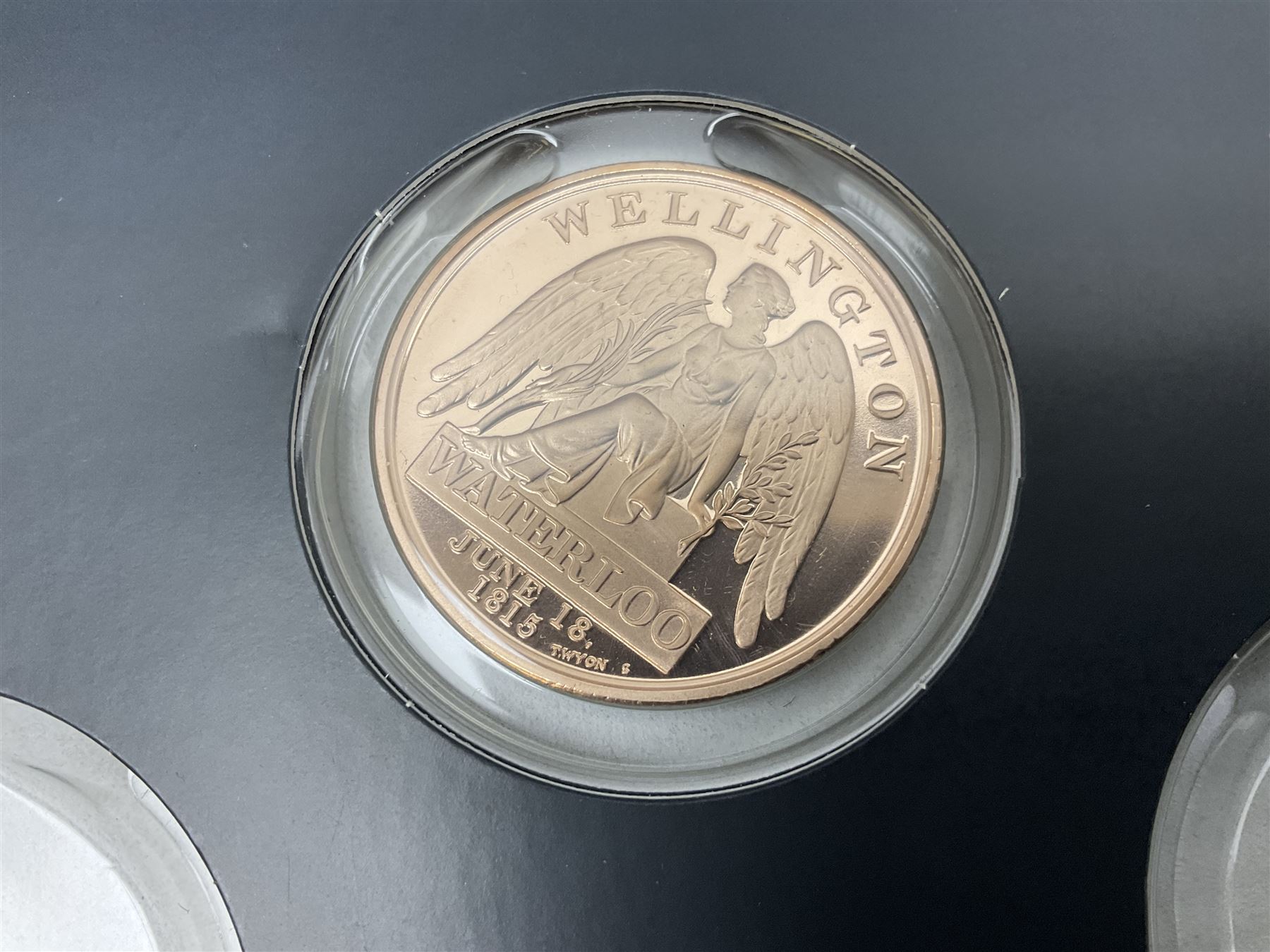 Great British and World coins and banknotes, including pre-decimal coinage, Britain's first decimal coins sets in blue folders, silver one yen coin converted into a brooch, commemorative crowns etc