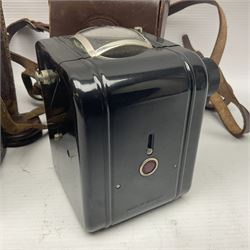 Franke & Heidecke Rolleicord twin lens camera, serial number 012706 with Heidoscop-Anastigmat f=7.5cm' lens and a 'Carl Zeiss Jena Triotar 1:4.5 f=7.5cm' lens, serial no 1474898, together with three similar cameras, including SEM TLR, serial no 420218, Ising Pucky box and Ferrania Elioflex, three in leather carry cases