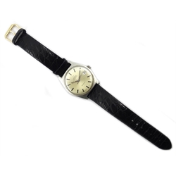  Omega Geneve automatic, gentleman's stainless steel wristwatch with date aperture, on leather strap   