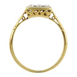 Art Deco gold pave set diamond panel ring, stamped 18ct, total diamond weight approx 0.70 carat