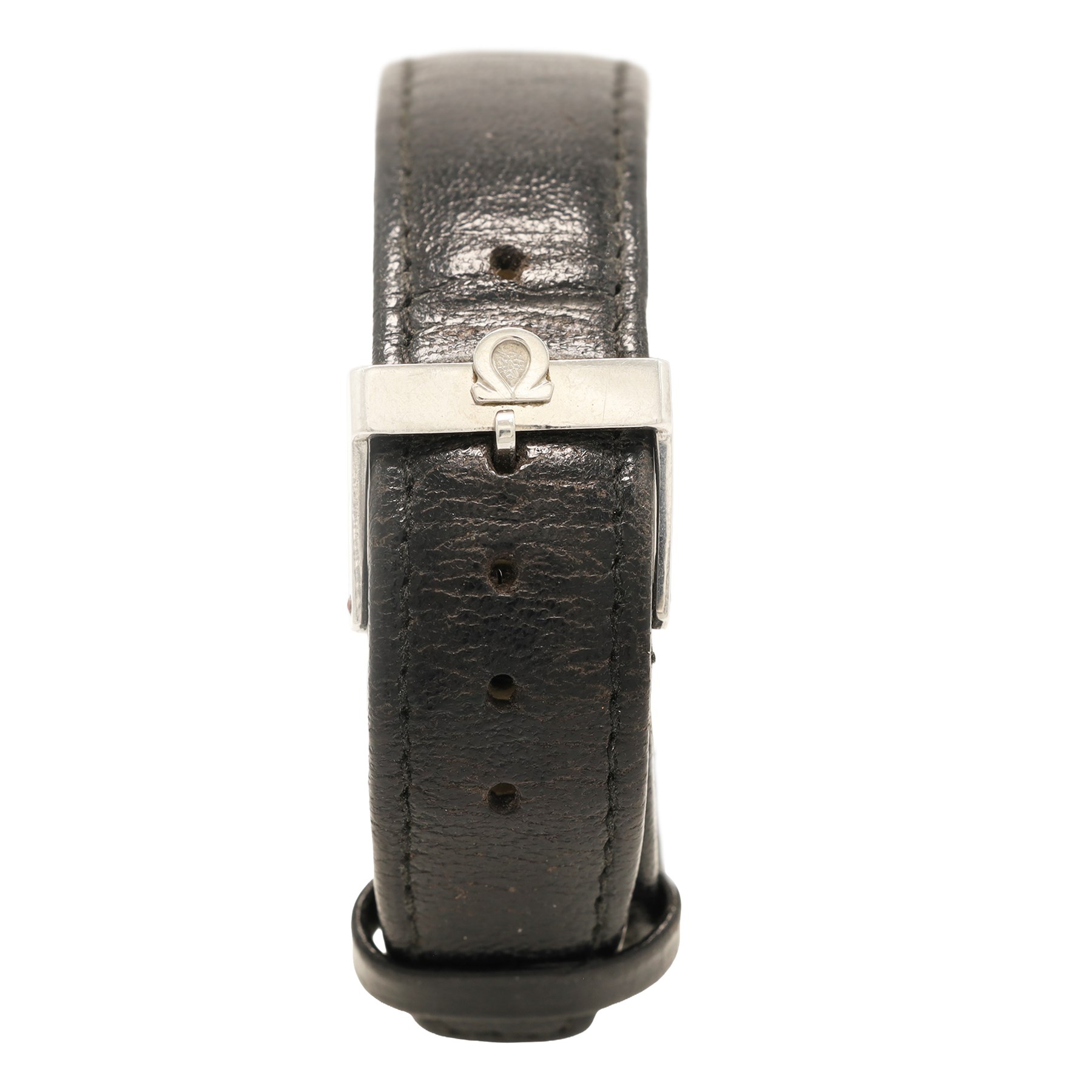 Omega Electronic F300Hz quartz chronometer wristwatch, Ref. 198.030, Cal. 1250, silvered dial with baton hour markers and date aperture, on black leather strap with Omega buckle