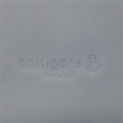 Calligaris - Connubia dining suite, comprising a 'Zeffiro' glass extending dining table and eight 'Academy' chairs, rectangular clear glass top with twin extension leaves extending to 220cm, mounted on white and ochre metal supports with central stretcher, together with eight matching moulded dining chairs with shaped seats and tapered legs