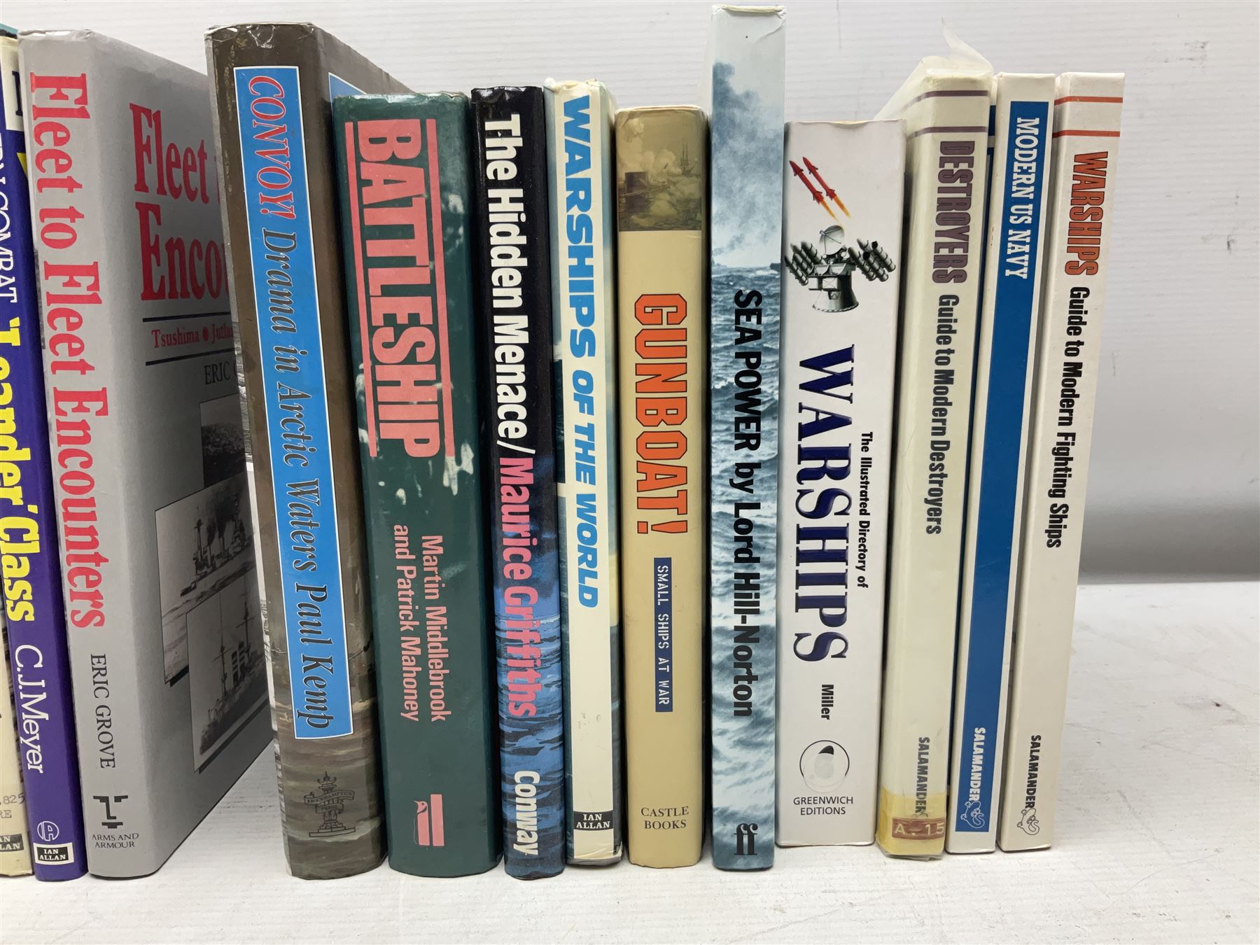 Thirty books of maritime and naval interest including David Hobbs: The British Pacific Fleet; Ian Marshall: Armoured Ships; M.J. Whitley: Cruisers of WW2, German Cruisers of WW2 and German Coastal Forces of WW2; books on warships, U-Boats, combat ships etc