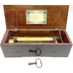Swiss musical box by L.F, Geneva, (probably LeCoultre Freres) playing six airs, key wind to a 23. 5cm barrel with ninety-six tooth comb, stamped 
