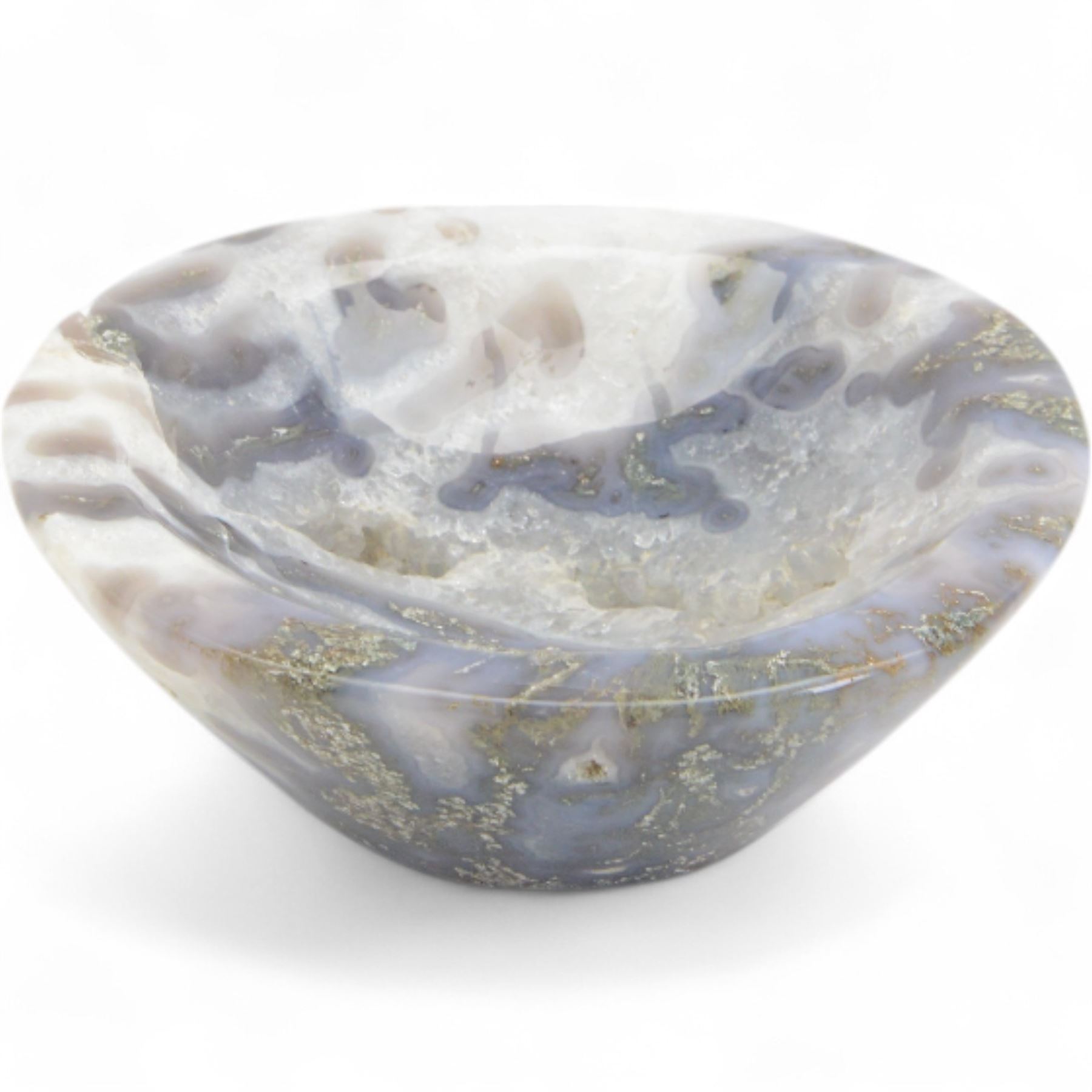 Polished agate bowl, with a shallow concave centre, D19cm, H7cm