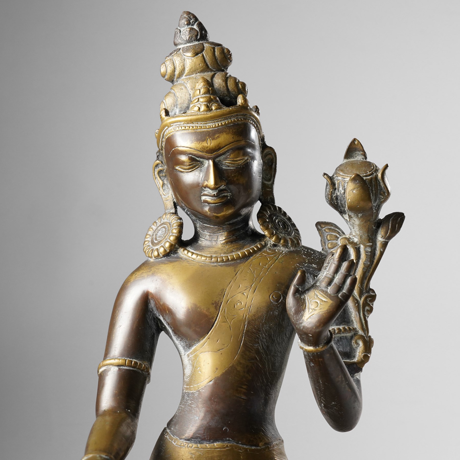 Gilt-bronze figure of Padmapani Lokeshvara, possibly Nepalese, H32cm