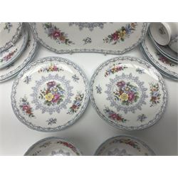 Shelly Crochet pattern tea set, comprising six cups and saucers, six dessert plates and one cake plate