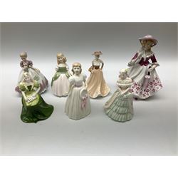 Collection of figures, including Royal Doulton Penny HN2338, Royal Doulton 'Pretty as a Picture' HN4312, seven Coalport figures, including Meryl, 'Party Time', Angelica, Laura, etc, along with five other figures.  