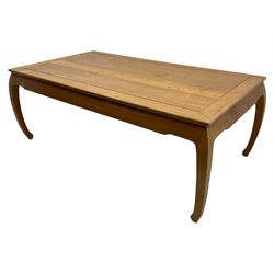 Oriental hardwood rectangular dining table, and six high back dining chairs with solid seats