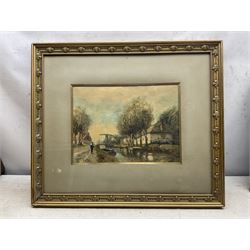 Adriaan Christiaan Willem Terhell (Dutch 1863-1949): Canal Scenes, pair watercolours signed, in matching frames 26cm x 36cm (2)