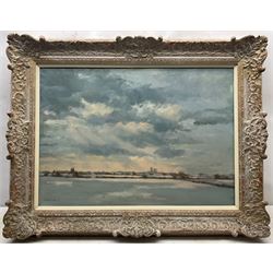 William Burns (British 1923-2010): 'Winter Landscape - Lincoln Cathedral in the Distance', oil on canvas signed, titled verso 50cm x 70cm 
Provenance: direct from the artist's family