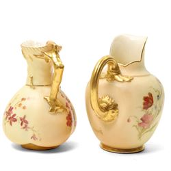 Royal Worcester two handled baluster vase painted with roses H19cm date code 1898, Worcester blush ivory pot pourri decorated with flowers, two blush ivory jugs, a similar vase H15cm and a miniature loving cup