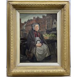 English School (19th century): 'The Vegetable Stall - Dovecot Street Stockton', oil on canvas unsigned, titled verso 44cm x 34cm