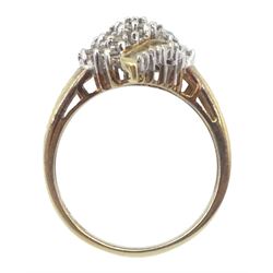 9ct gold baguette and round brilliant cut diamond cluster ring, hallmarked