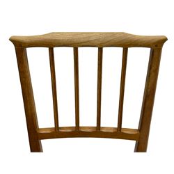 Acornman - set six (4+2) oak dining chairs, shaped cresting rail over moulded upright slats, square tapering supports joined by H-stretchers, by Alan Grainger, Brandsby, York