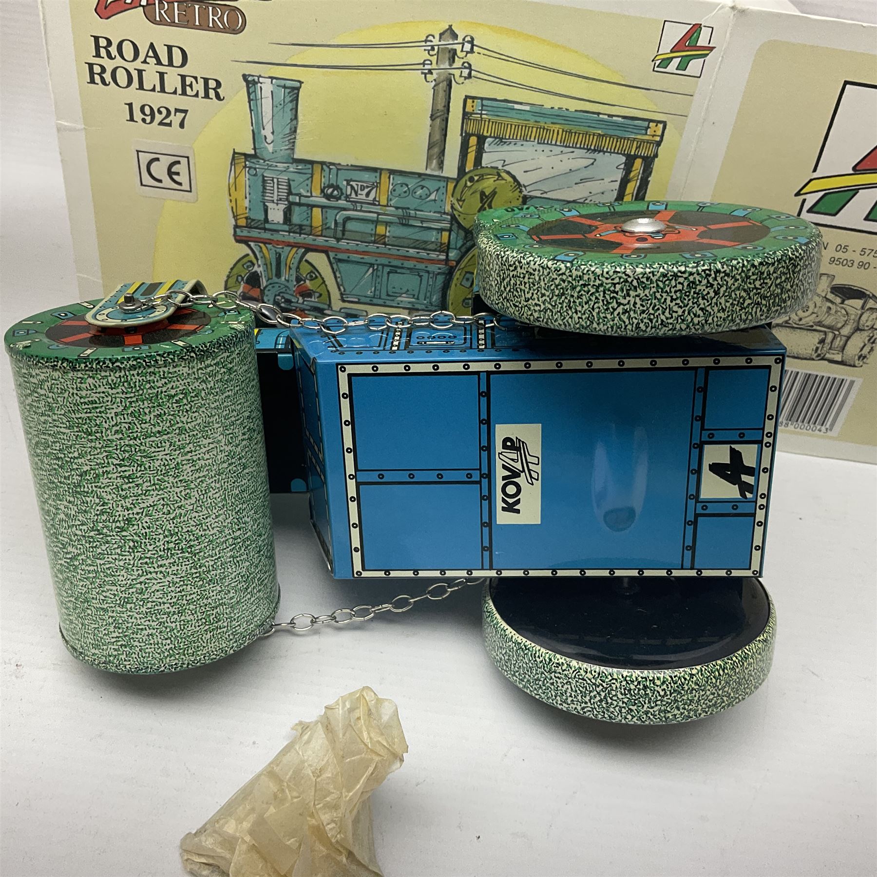 Kovap - eleven tinplate models to include Tractor and Trailer, Road Roller 1927, Moving Moneybox 1924, Hawkeye type B 1924, Boy on a Tricycle; all in original boxes 