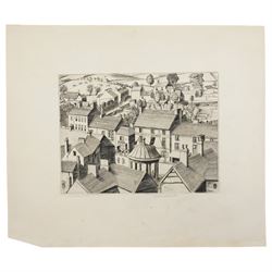 Frederick George Austin (British 1902-1990): An English Town, drypoint etching signed and inscribed 1st state in pencil, dated 1934 in the plate 15cm x 20cm (unframed)
Provenance: direct from the granddaughter of the artist