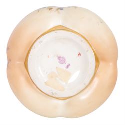 Royal Worcester blush ivory quatrelobe coral jug, decorated with floral sprigs shape 1507 together with two jugs with a shell moulded rim and decorated with flowers, shape 1229, all with puce marks beneath, quatrelobe jug H22cm 