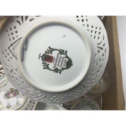 Pair of ginger jars, together with oriental figure, Kaiser plates, glassware etc, in two boxes 