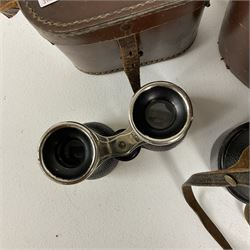 Pair of racing binoculars in leather case, together with a pair of Ross London Steplux binoculars no.149664 in leather case  