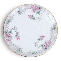 Shelley Bramble Rose pattern tea service, comprising milk jug, open sucrier, eleven cups and saucers, twelve dessert plates and two cake plates 
