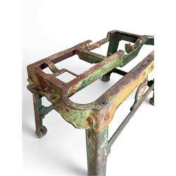 19th century heavy cast iron garden / machine table base, by Henry Bamford & Sons, with plaque, no. 3374, part of the JCB family