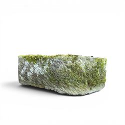 19th century weathered hewn stone planter, of rectangular D-shaped form 