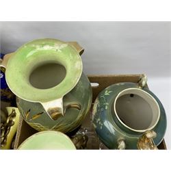 Continental hand painted vase, together with eight large Victorian vases, including some St Louis Artware examples and a pair painted with swans, tallest H50cm