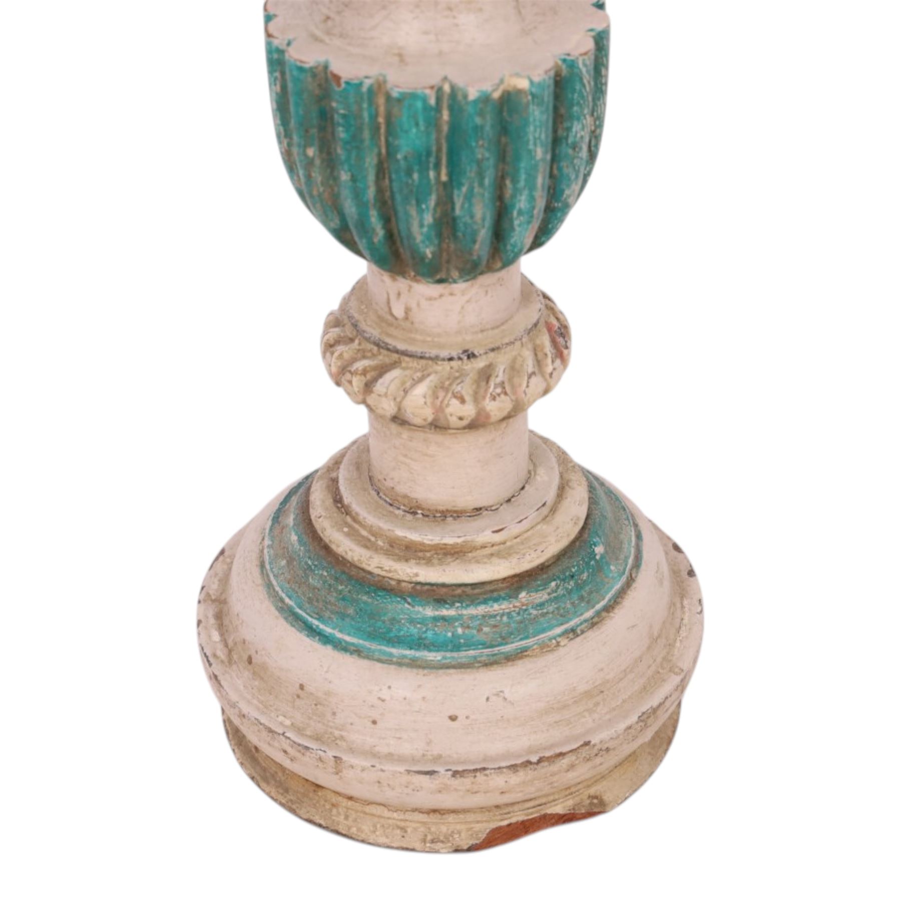 Indian Kerala carved wooden pricket candlestick, H71cm 