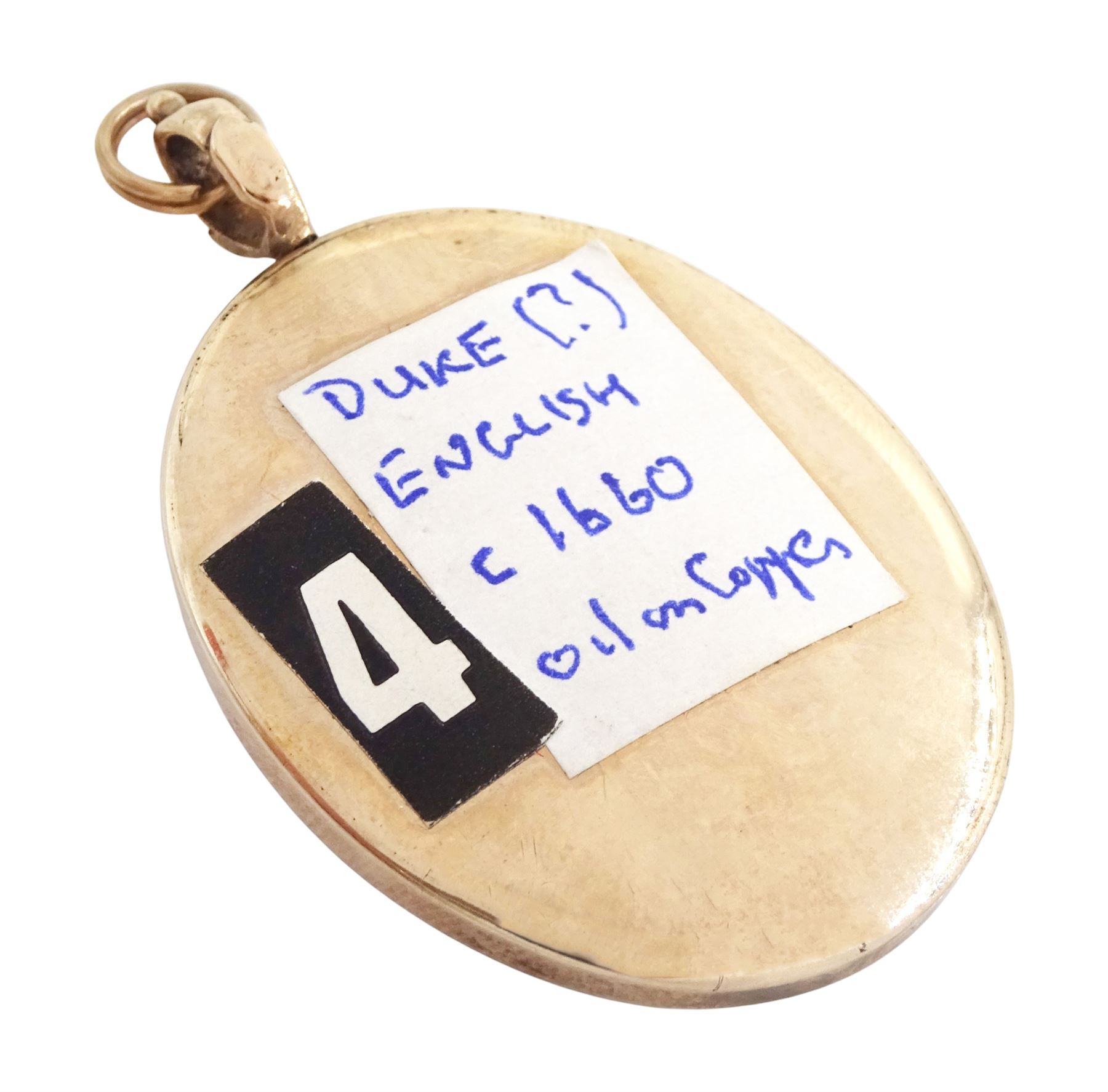 English School (17th century): Portrait miniature of a gentleman in a lace cravat and armour, possibly depicting Hendrik Casimir II, oil on copper, within an oval metal frame 