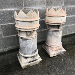 Pair crown top chimney pots, W35cm, H84cm, D34cm
