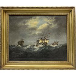 English School (20th century): 18th century Men o' War in Stormy Seas, oil on canvas unsigned 39cm x 50cm
